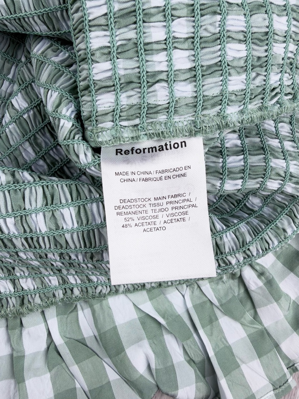 Reformation Gemini Mini Dress Smocked Ruffle Gingham Bodycon Large - Picture 9 of 10
